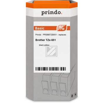 Prindo Schriftbandkassette (Basic) schwarz/gelb (PRSBBTZE651) ersetzt TZE-651