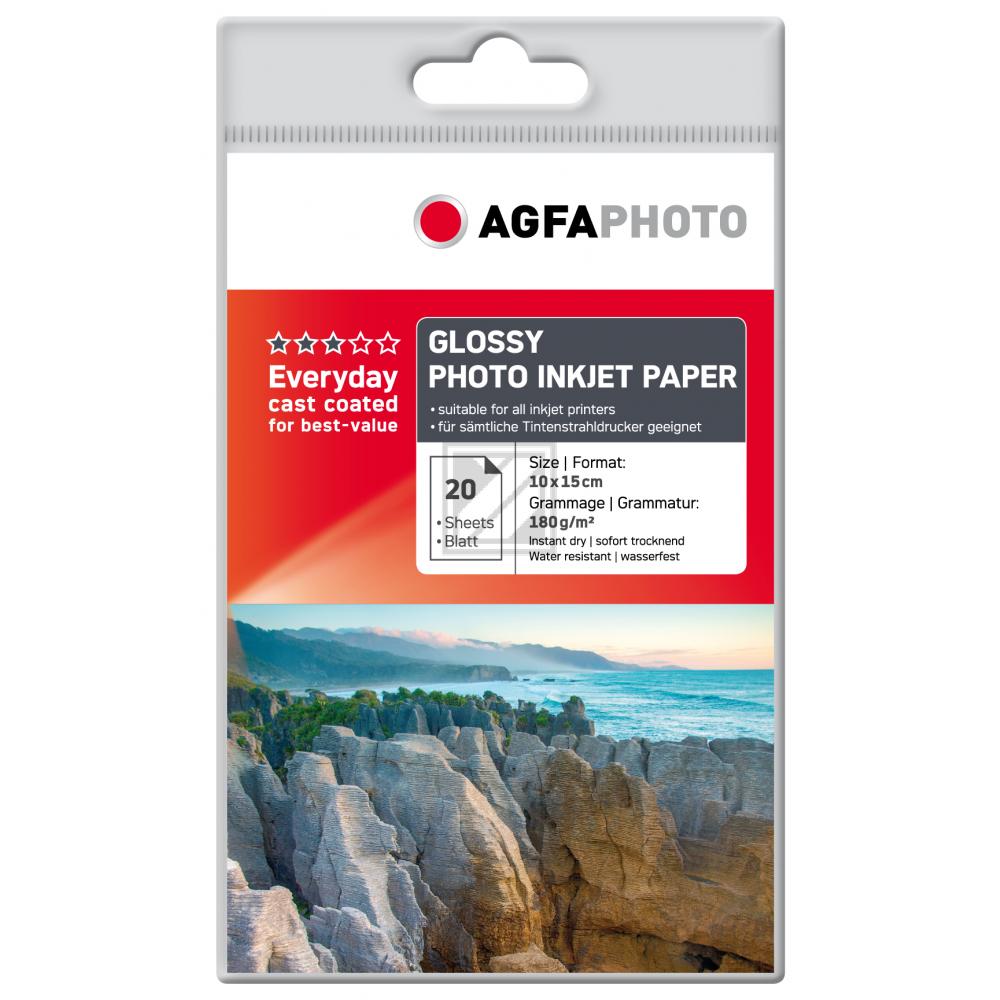 Agfaphoto Fotopapier glänzend weiß 20 Blatt 10 x 15 cm 180 g/m² (AP18020A6)