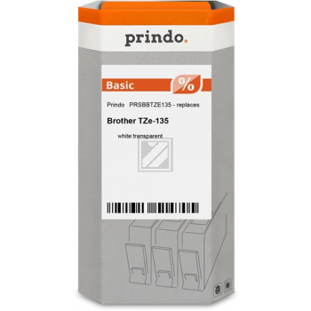 Prindo Schriftbandkassette (Basic) weiß/transparent (PRSBBTZE135) ersetzt TZE-135
