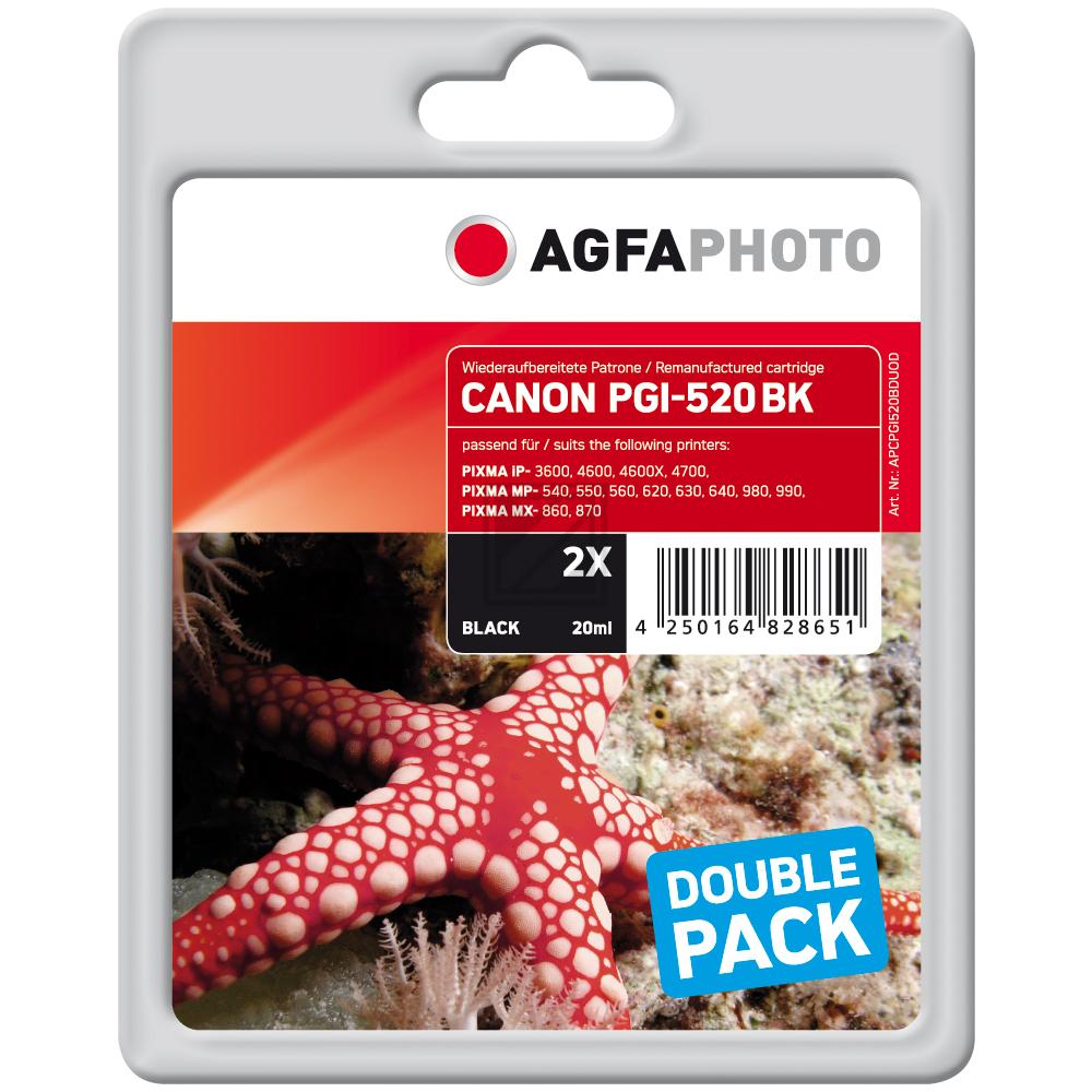 Agfaphoto Tintenpatrone 2 x schwarz (APCPGI520BDUOD) ersetzt PGI-520PGBK