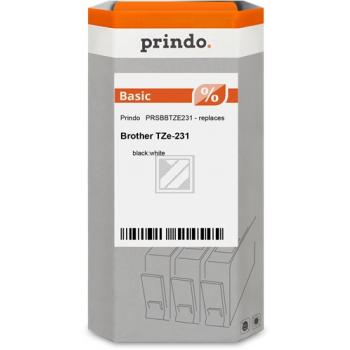 Prindo Schriftbandkassette (Basic) schwarz/weiß (PRSBBTZE231) ersetzt TZE-231
