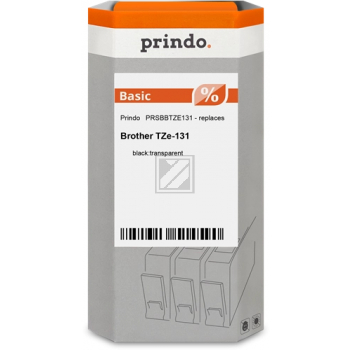 Prindo Schriftbandkassette (Basic) schwarz/transparent (PRSBBTZE131) ersetzt TZE-131